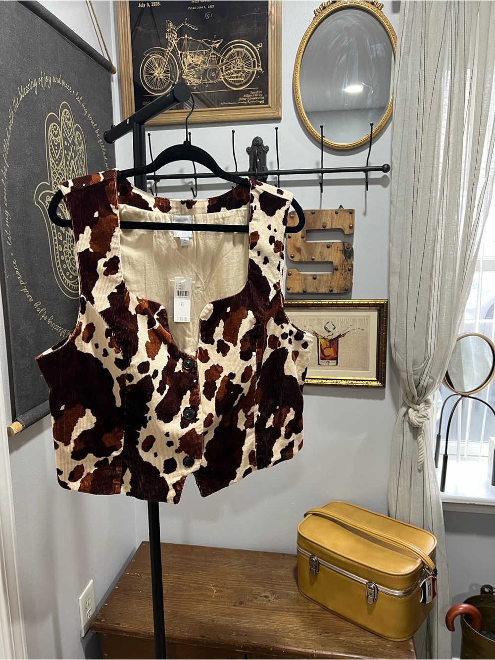 Anthropologie Maeve Cow Print Button-Front Vest - Picture 3 of 6